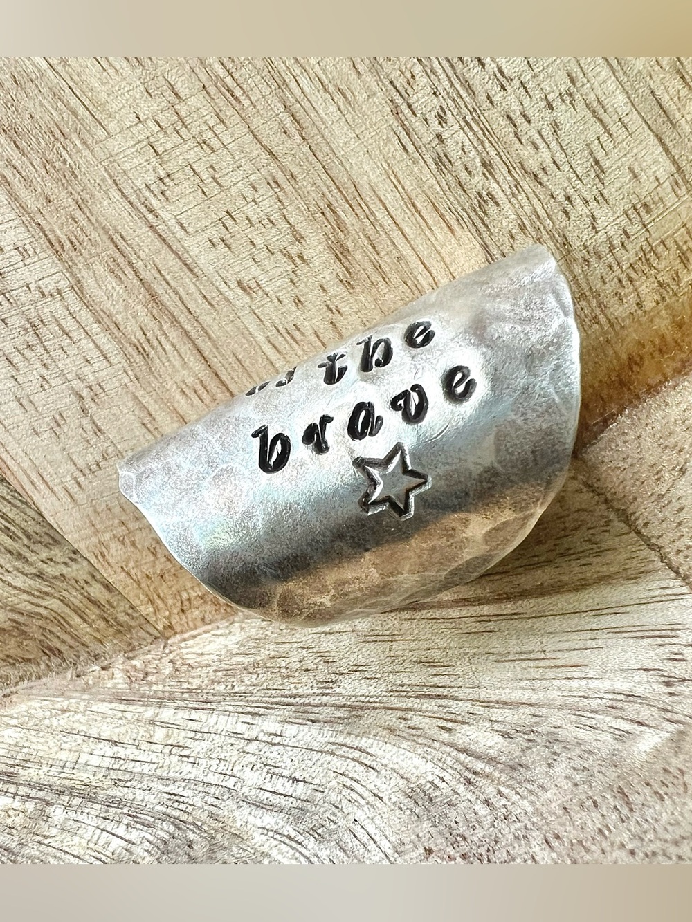 Hammered Vintage Spoon Ring “Free Because of the Brave" Hand Stamped Women’s - Picture 4 of 14